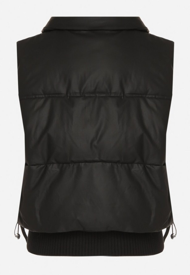 Czarna Pikowana Kamizelka Przejściowa z Imitacji Skóry Isokira