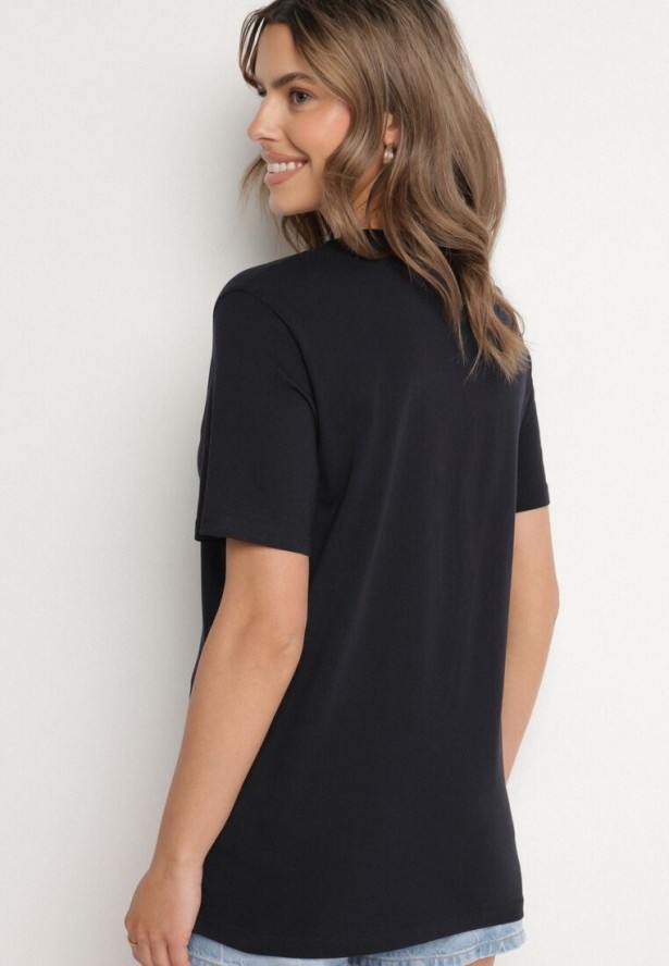 Granatowa Koszulka z Bawełny Ozdobiona Nadrukiem Evalenne