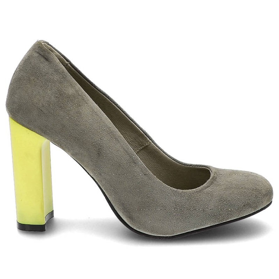 Szare Czółenka Karino Wygodne Skórzane Buty Na Obcasie