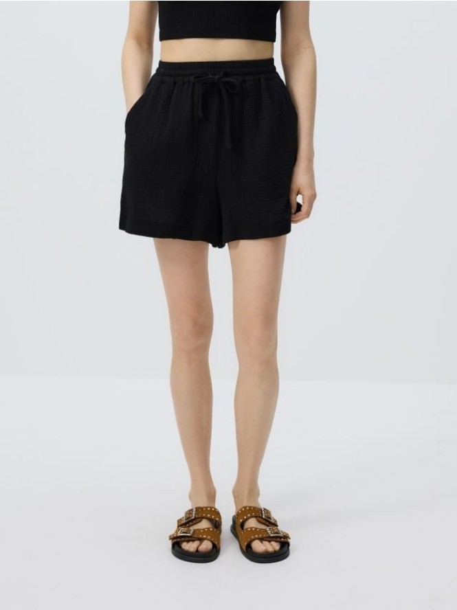 Szorty z bawełnianego muślinu - czarny