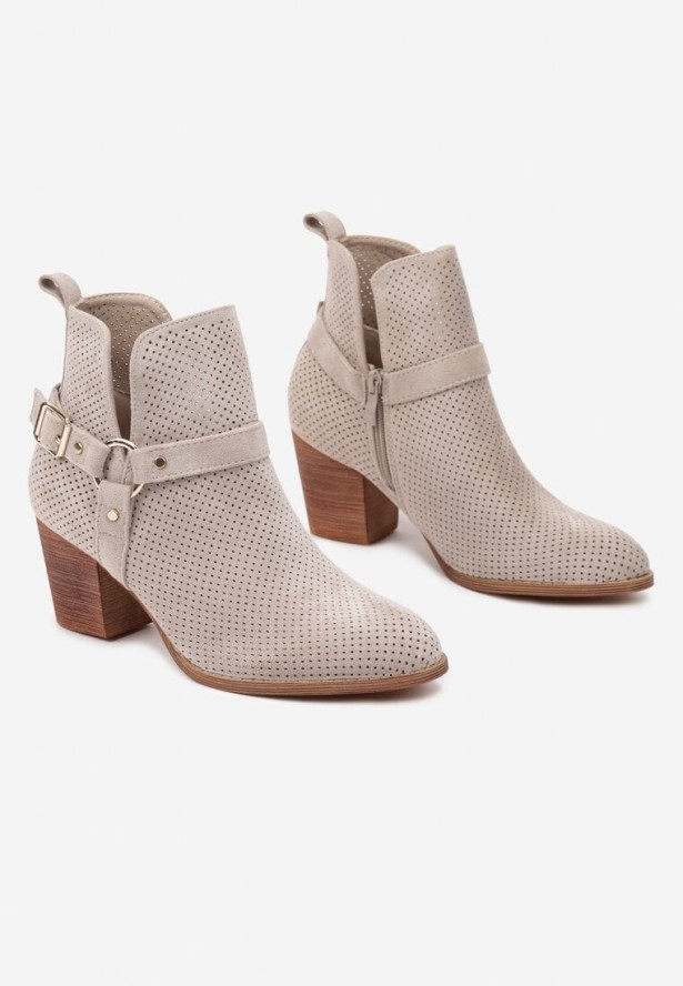 Jasnobeżowe Botki Vices na Obcasie w Kowbojskim Stylu Ozdobione Klamrą Korfedi