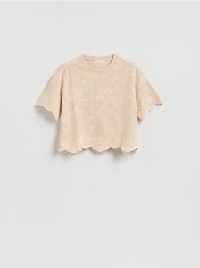 T-shirt z ozdobnym haftem - beżowy
