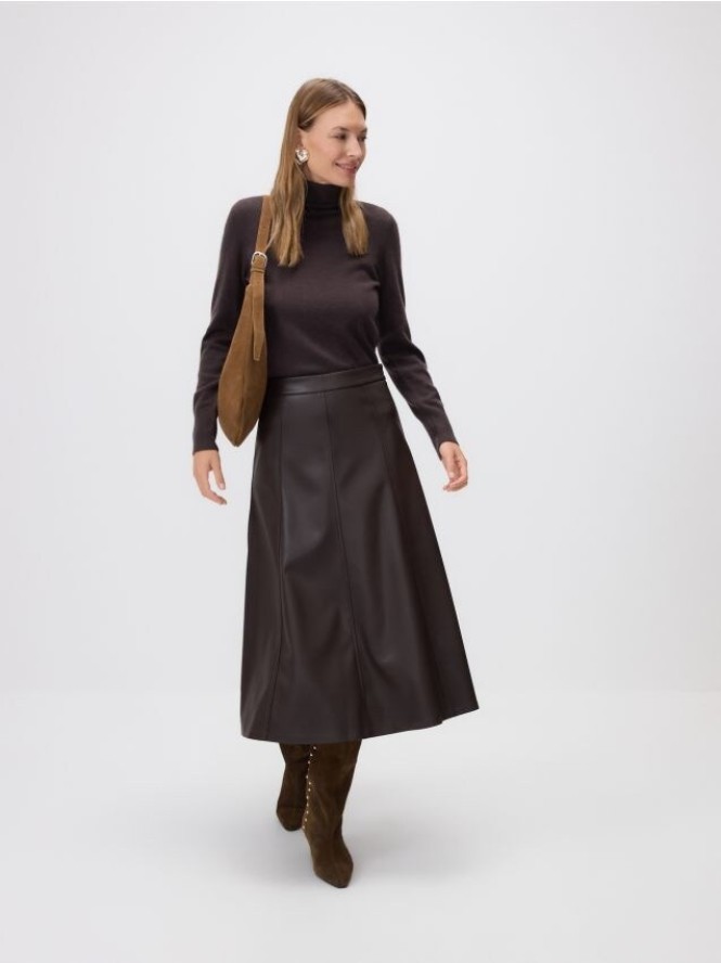 Spódnica midi z imitacji skóry - brązowy