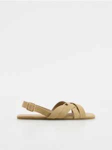 Skórzane sandały z paskami - beżowy