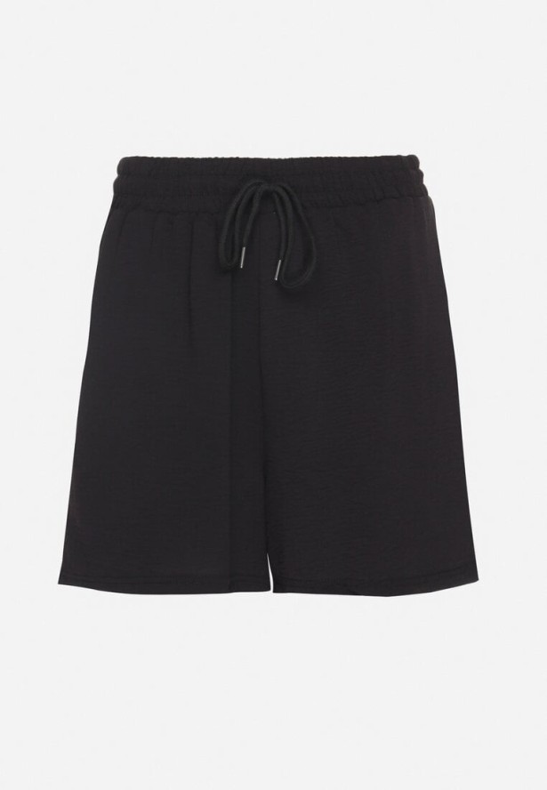 Czarne Szorty z Wiskozą i Wysokim Stanem Puvea