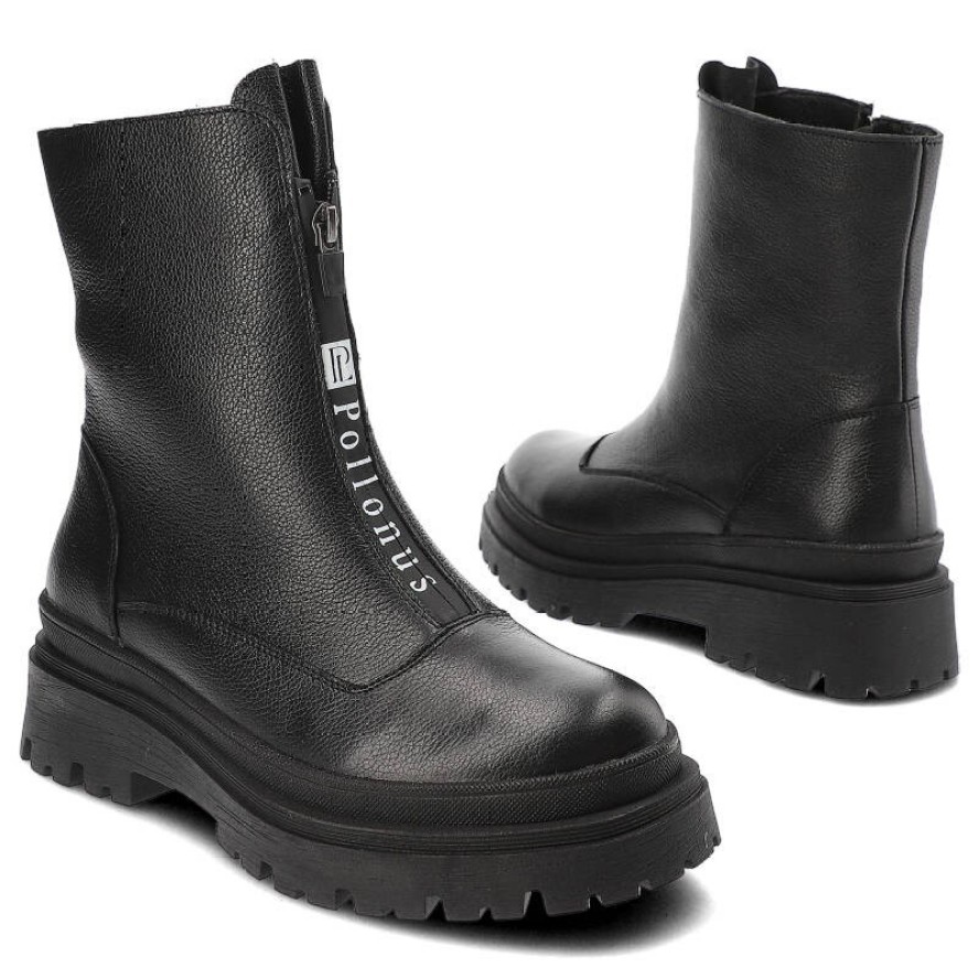 Czarne Botki Pollonus Ocieplane Buty Damskie