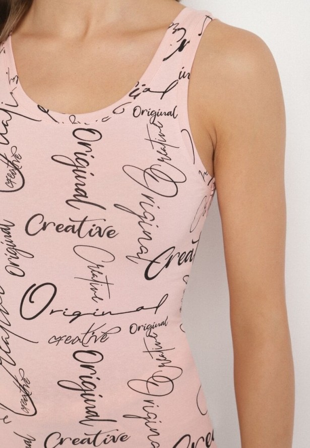 Różowy Top z Bawełny z Napisami Savanette