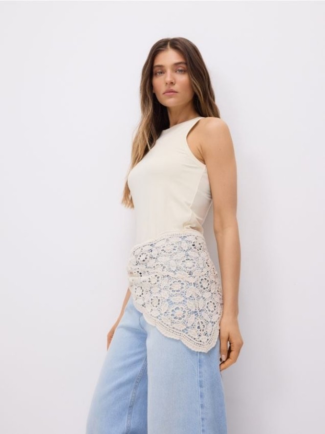 Jeansy wide leg z chustą - niebieski