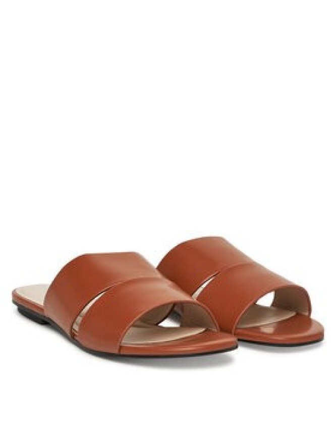 Calvin Klein Klapki Flat Slide - Lth 2 Straps HW0HW02365 Brązowy