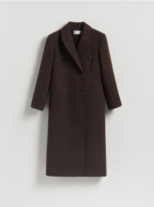 Dwurzędowy taliowany płaszcz - ciemnobrązowy