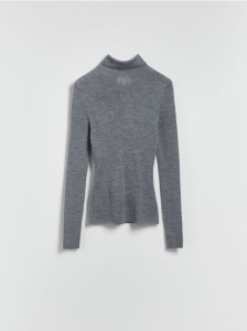 Wełniany sweter z golfem - szary