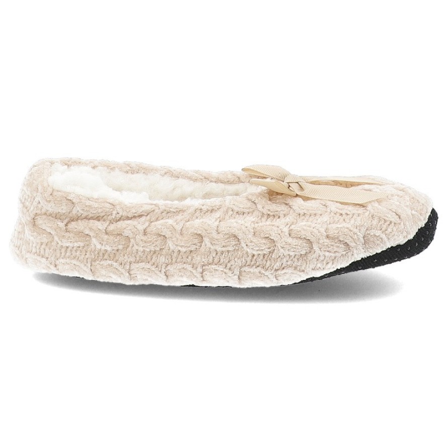 Bambosze damskie Moraj, pantofle ocieplane futerkiem z kokardą i antypoślizgową podeszwą, beżowe, CDC800-023