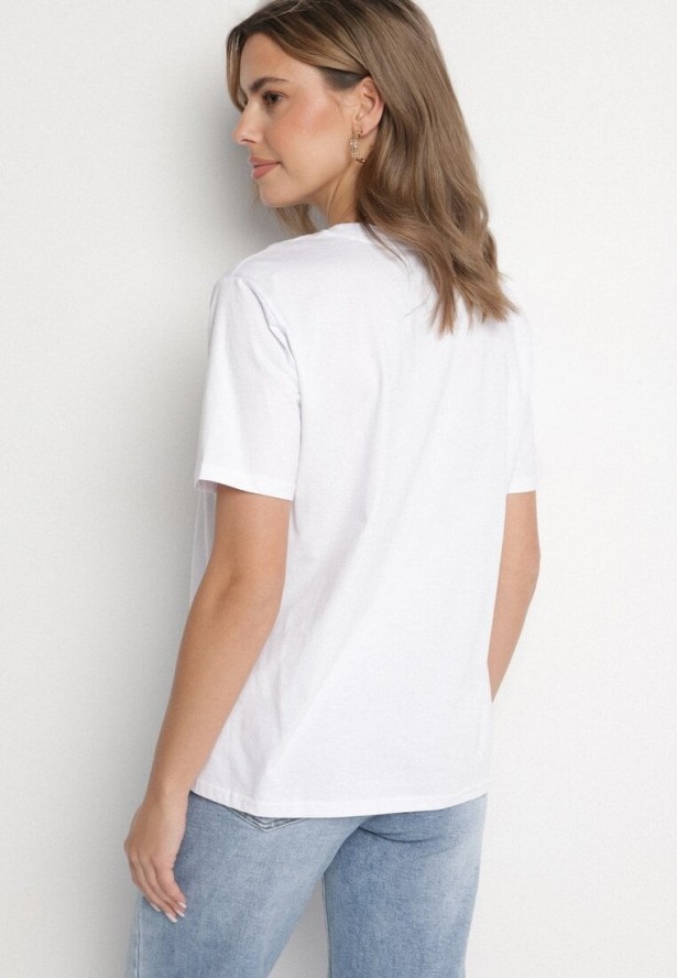 Biały T-shirt Bawełniany z Cyrkoniami Felnella