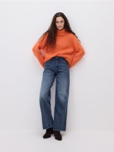 Jeansy wide leg z aplikacją - indigo jeans