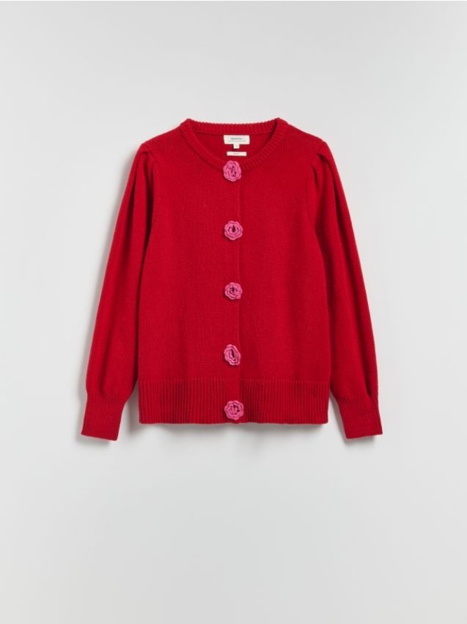 Kardigan z różą - pastelowy róż