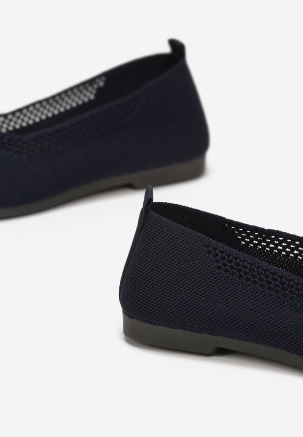 Granatowe Plecione Balerinki z Ażurowymi Wycięciami Jene