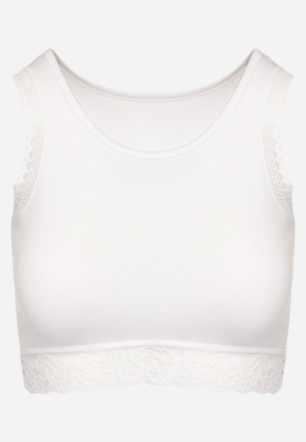 Biały Bawełniany Top z Koronkowym Wykończeniem Rosarine