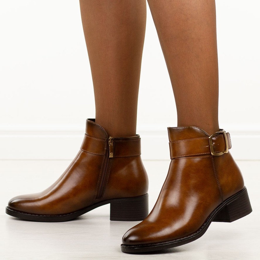 Brązowe botki damskie na obcasie Potocki 12721