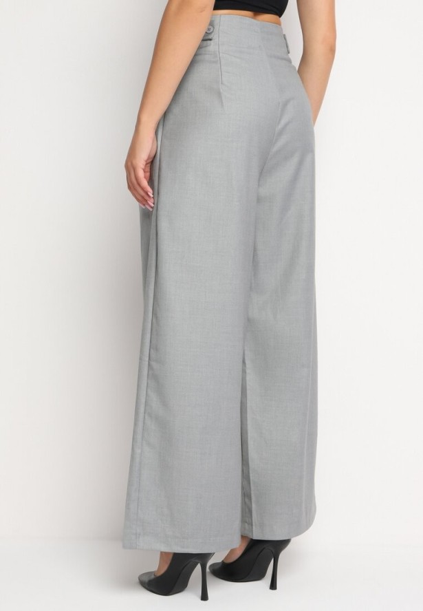 Szare Szerokie Garniturowe Spodnie z Wiskozą i Wysokim Stanem Harinavia