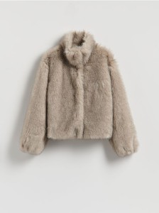 Sztuczne futerko z wysokim kołnierzem - jasnoszary