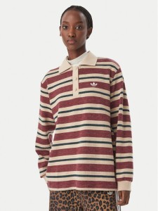 adidas Bluza Stripe Knitted Polo Top LG4083 Bordowy Regular Fit