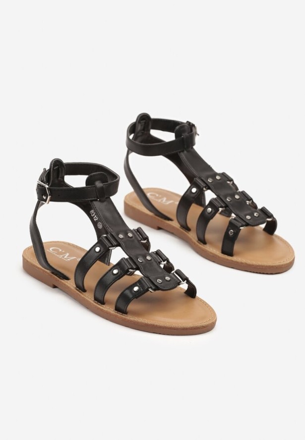 Czarne Sandały Gladiatorki Zapinane na Klamerkę Desarisa