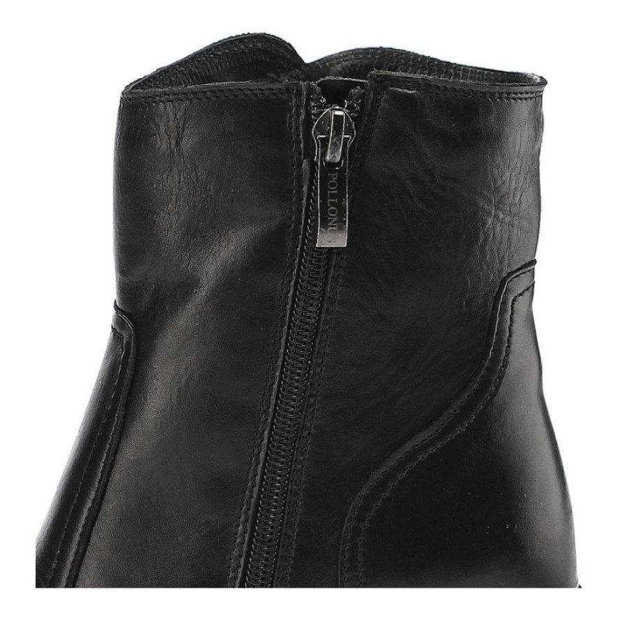 Czarne Botki Pollonus Damskie Skórzane Modne Buty
