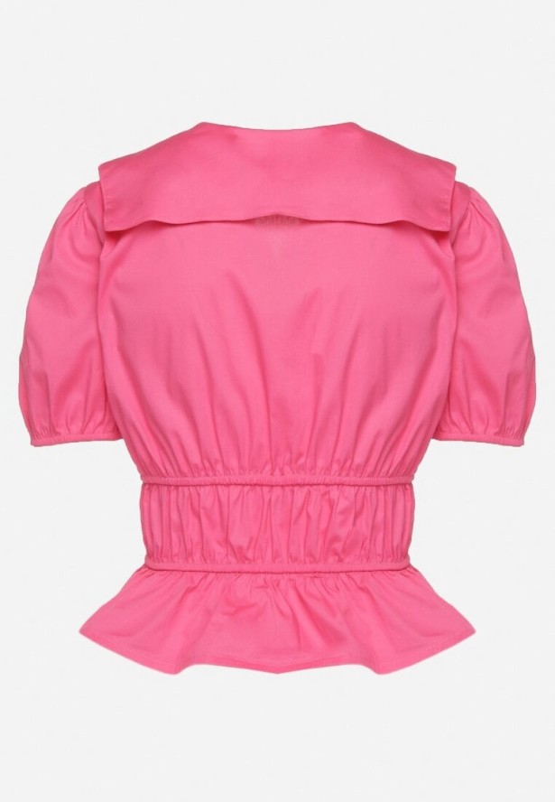 Fuksjowa Bawełniana Koszula z Bufiastymi Rękawami i Ozdobnymi Marszczeniami Efrinda