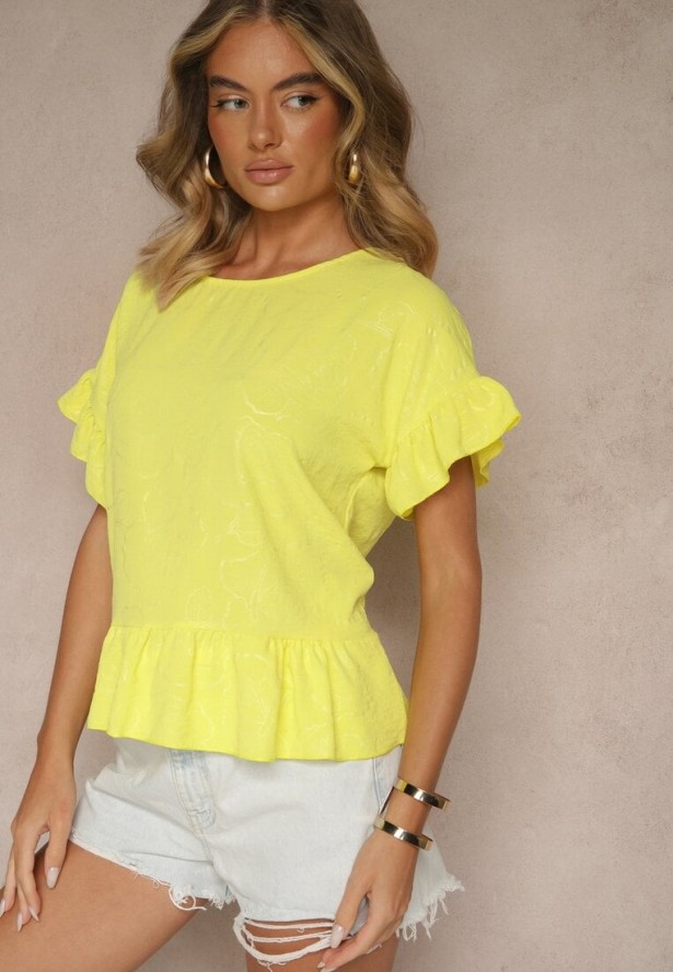 Żółta Bluzka Oversize Ozdobiona Falbanami Liriele