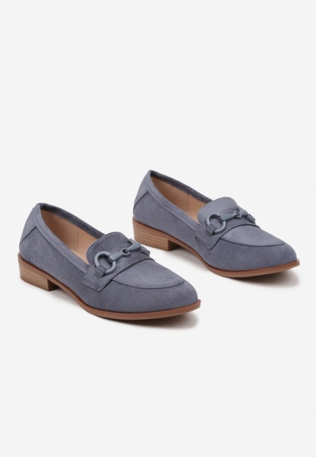 Niebieskie Mokasyny Vices z Wkładką ze Skóry Naturalnej Zdobione Łańcuszkiem Delariona