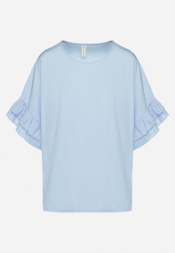 Jasnoniebieska Bluzka z Wiskozą Typu Nietoperz z Falbankami Davienna