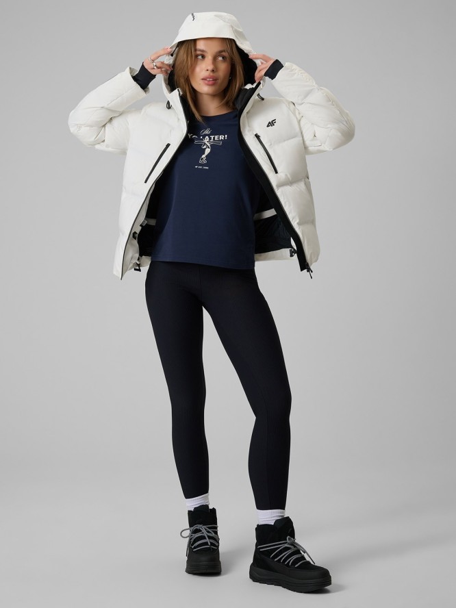 4F T-shirt regular z nadrukiem damski - granatowy XS