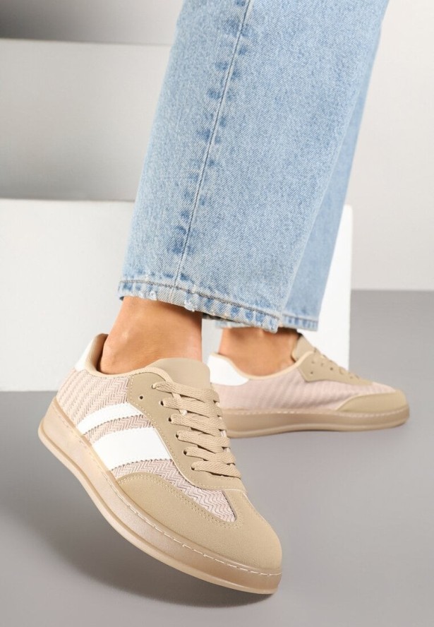 Ciemnobeżowe Sneakersy Typu Kultowe Tenisówki na Półtransparentnej Podeszwie Ulinera