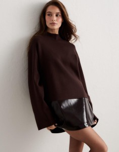 Damski sweter z długim rękawem, regularny krój Perfect Knit czekoladowy