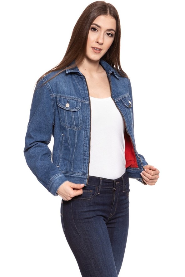 DAMSKA KURTKA JEANSOWA LEE ZIP CROPPED RIDER BELLEVILLE L54DGGMI 112112767