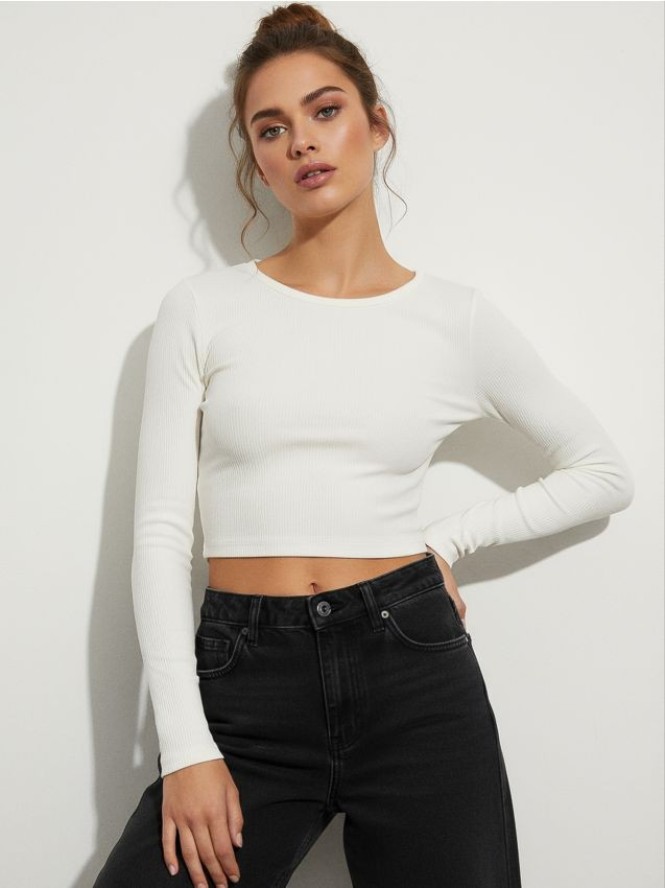 Koszulka z długimi rękawami - kremowy