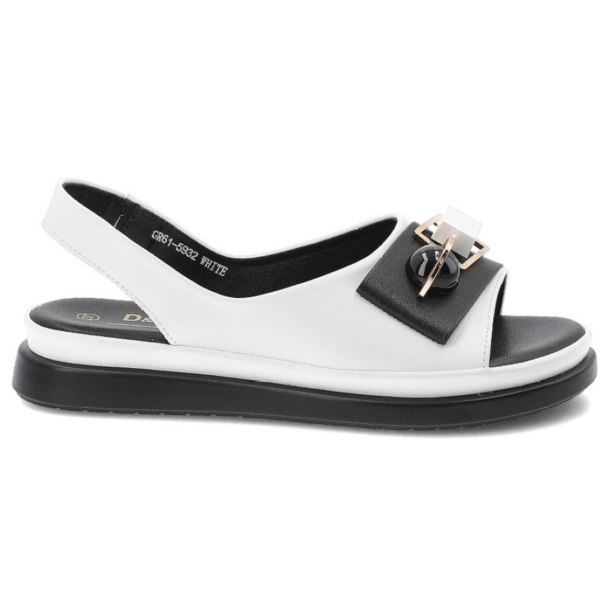 Sandały damskie S.Barski, ze skóry ekologicznej ozdobna klamra dekoracyjne kamienie lekka podeszwa casual letnie, białe, GR61-5932