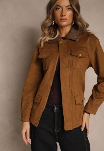 Brązowa Kurtka Koszulowa Barn Jacket z Kieszeniami na Napy Tilusea