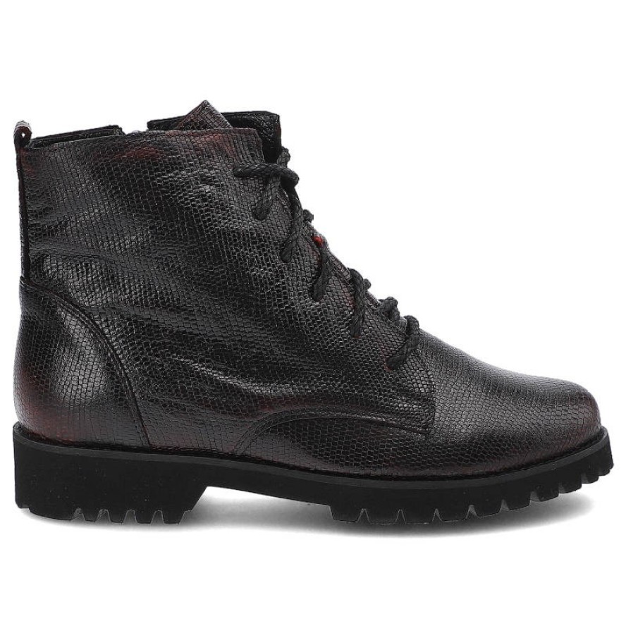 Botki damskie Maciejka, ocieplane ze skóry licowej i na płaskiej podeszwie, bordowe, 02674-23-00-3