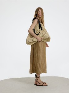 Lniana sukienka w paski - warm olive