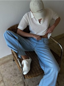 Dzianiowa bluzka - kremowy