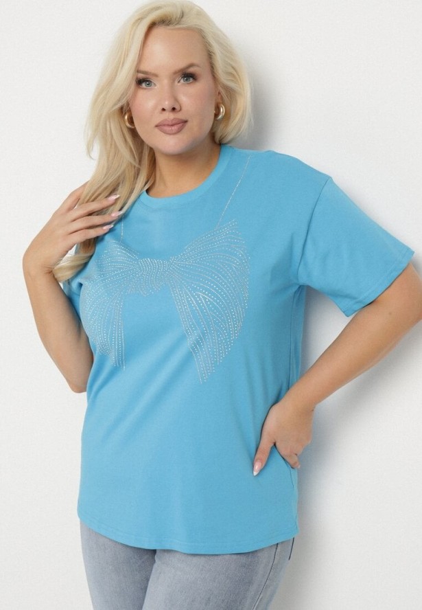 Niebieski T-shirt ze Wzorem z Cyrkonii Olisellea