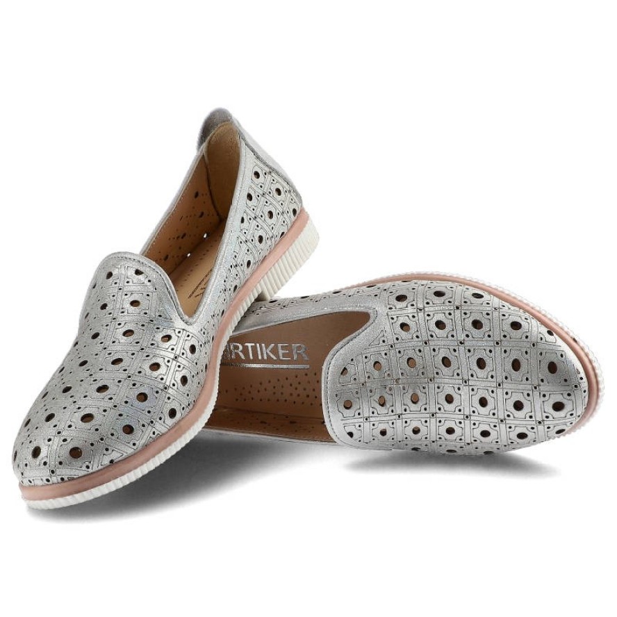 Srebrne Półbuty Artiker Damskie Wygodne Obuwie
