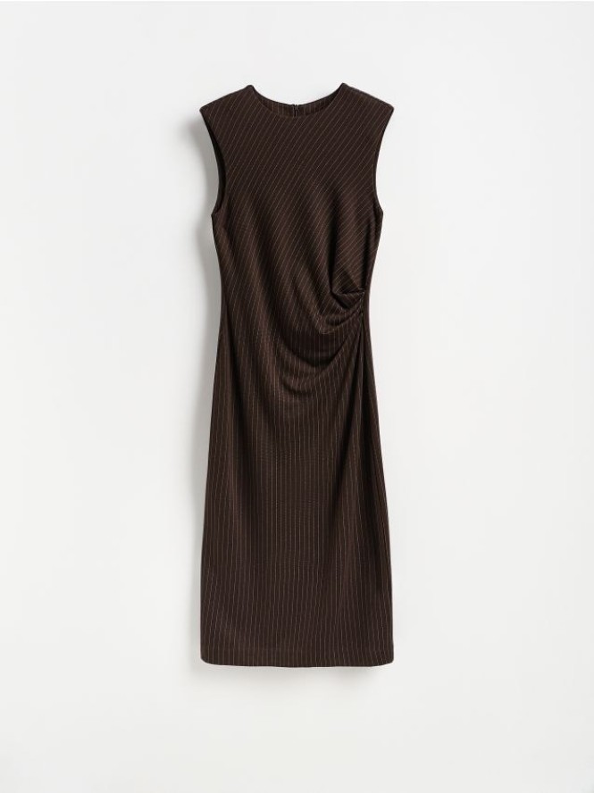 Sukienka midi w paski - ciemnobrązowy