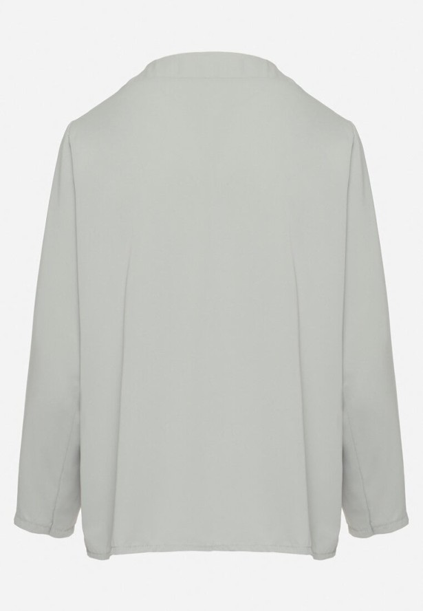 Jasnozielona Bluzka o Trapezowym Kroju z Dekoltem w Serek i Podpinanymi Rękawami Aslimi