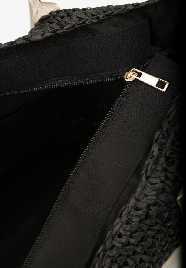 Czarna Torebka z Plecionki z Dodatkową Kieszonką z Ekoskóry Cosina