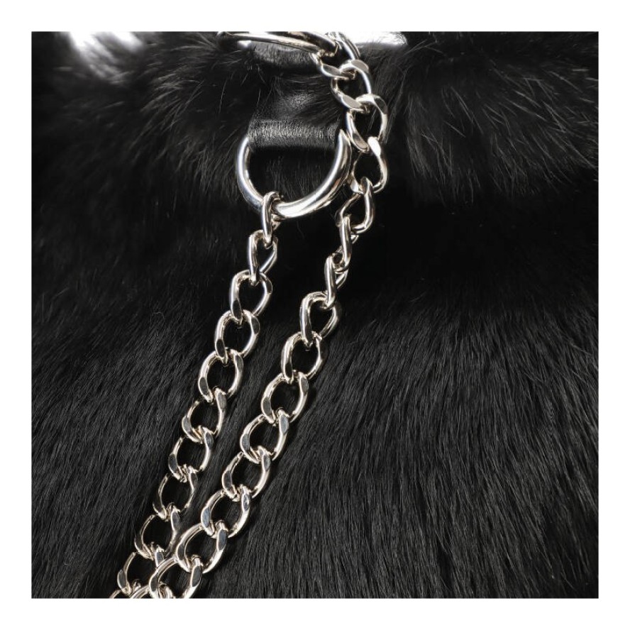 Czarna Torebka Damska Luka-Pelli Z Naturalnym Futrem Z Królika