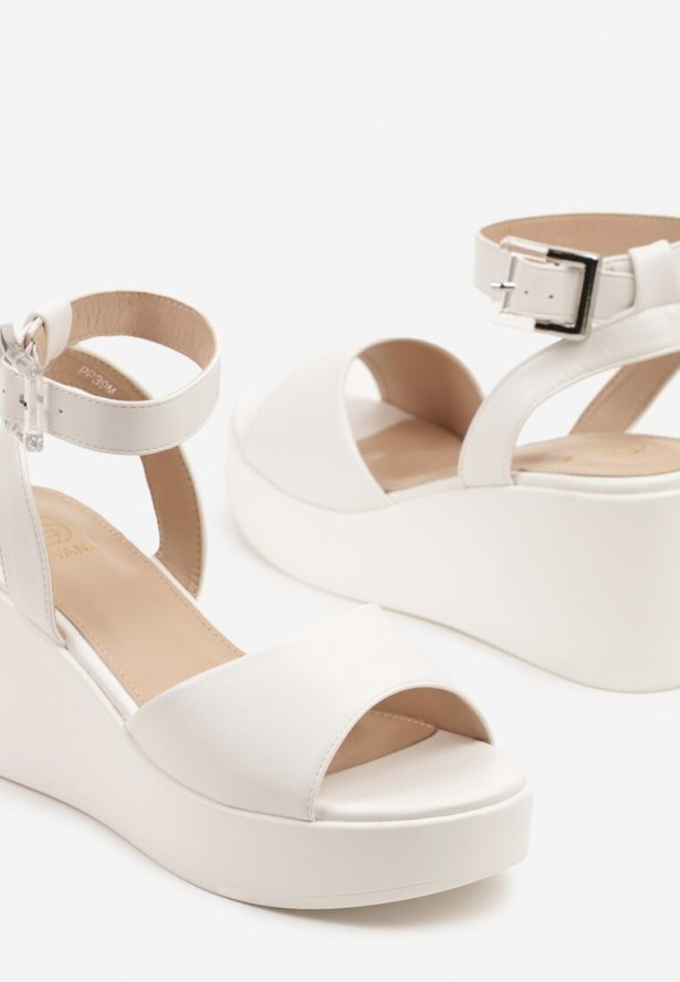 Białe Klasyczne Sandały na Koturnie i Platformie Edirwena
