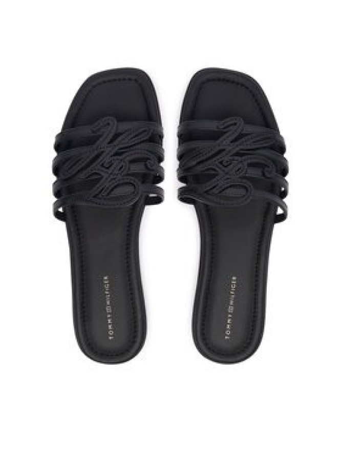 Tommy Hilfiger Klapki Th Script Flat Mule Lth FW0FW09368 Czarny