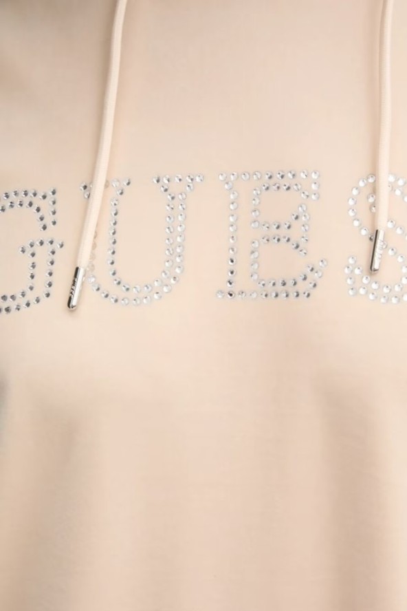 GUESS Beżowa damska długa welurowa bluza Couture, Rozmiar L